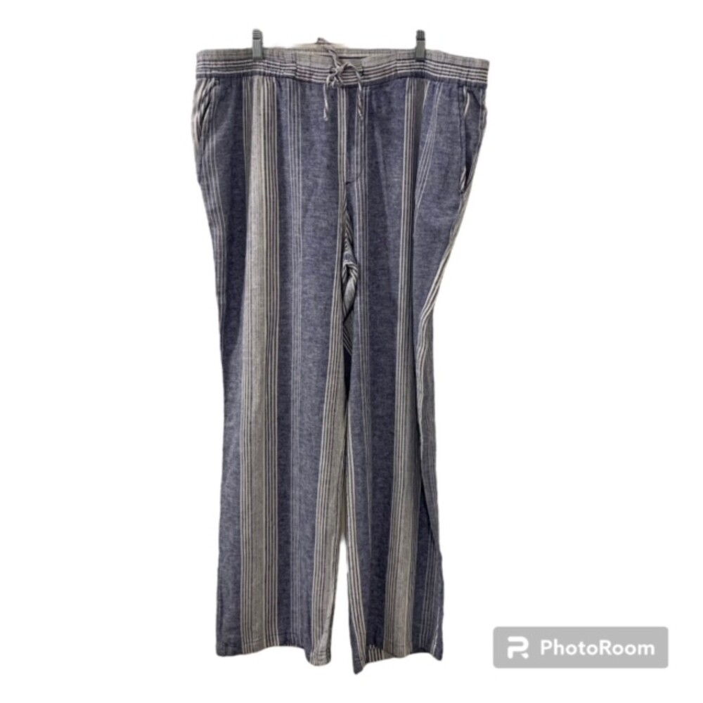 Old Navy Womens Blue White Linen Bld Hi Rise Drawstring Palazzo Pants Sz XL Tall